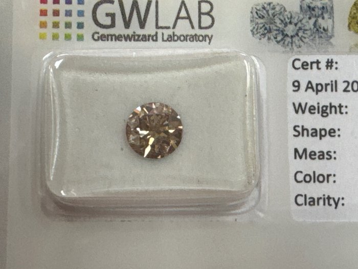 1 pcs 钻石 - 1.02 ct - 圆形 - Fancy orangy brown - VS2 轻微内含二级, No reserve price
