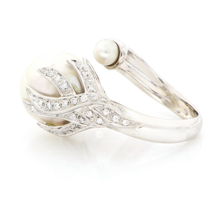 没有保留价 - 戒指 - 18K包金 白金 -  0.52 tw. 钻石  (天然) - 珍珠 