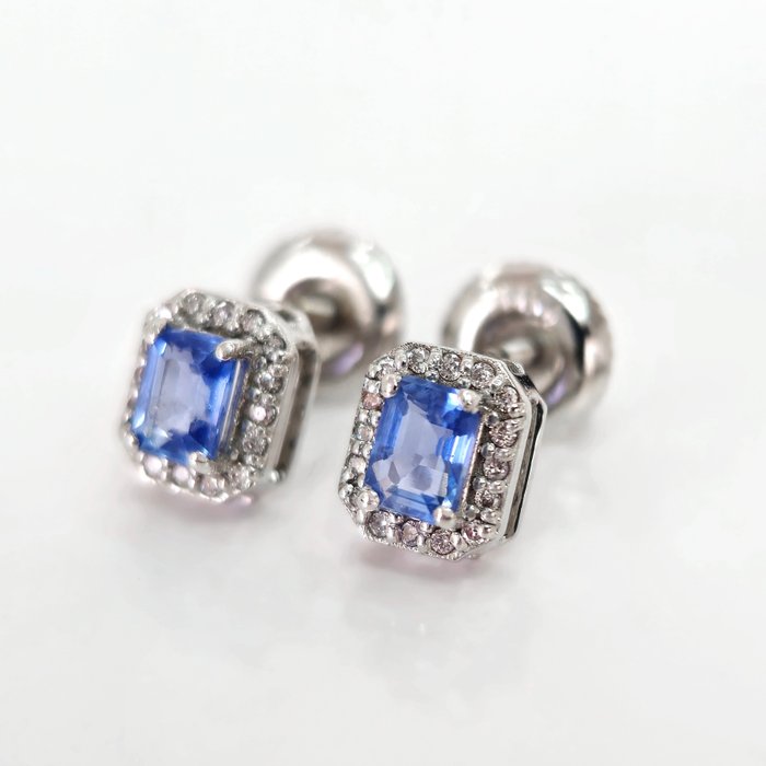 14 克拉 白金 - 耳環 - 0.60 ct 藍寶石 - 鑽石