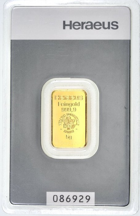 5 gram - Gull .999 - Heraeus - Forseglet og med sertifikat