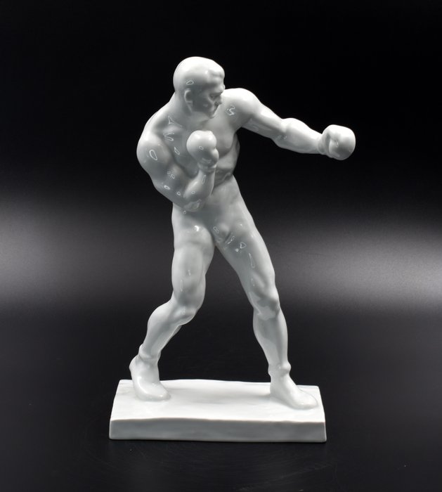 Herend - Béla Farkas Pánkotai (1885-1944) - sculptuur, Boxer - 31 cm - Porselein