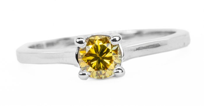 Zonder Minimumprijs - Ring - 18 karaat Witgoud -  0.50 tw. Geel Diamant  (Natuurlijk gekleurd) 