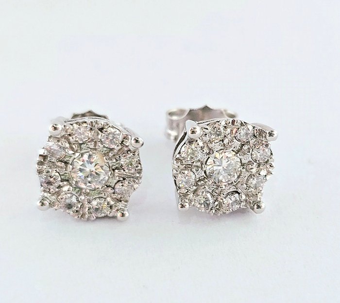 Drop fülbevaló - 18 kt. Fehér arany -  0.92 tw. Gyémánt  (Természetes) - Gyémánt 
