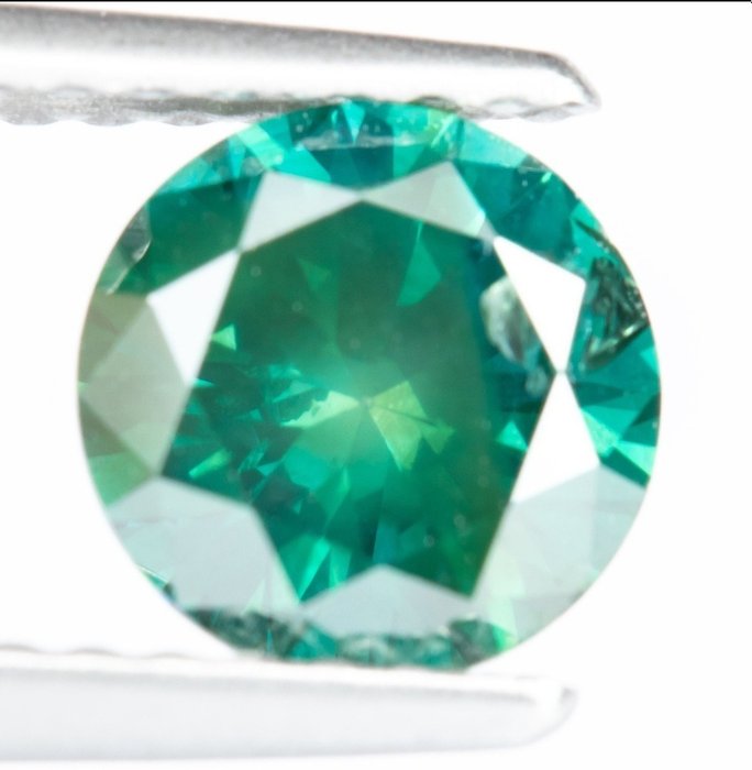 1 pcs Diamant - 1.00 ct - Rund - Färgbehandlad - svagt blåaktig grön - I1