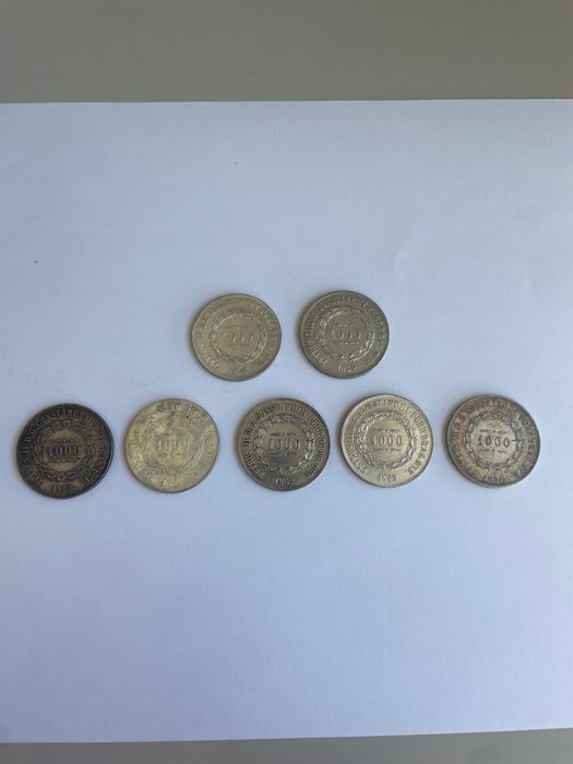 Brazilië. Pedro II (1831-1889). 1000 Reis 1858/1864 (7 monedas)  (Zonder Minimumprijs)