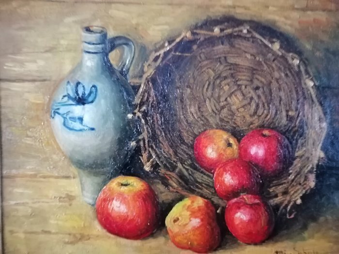 Mien Scheele (XX) - Stilleven met appels en steengoed