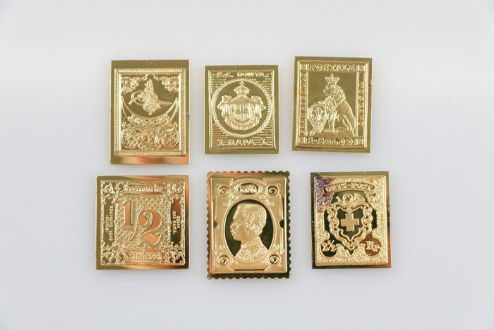 Lumea  - Dovezi oficiale de aur pe argint 24K - Primele timbre ale lumii (6x)