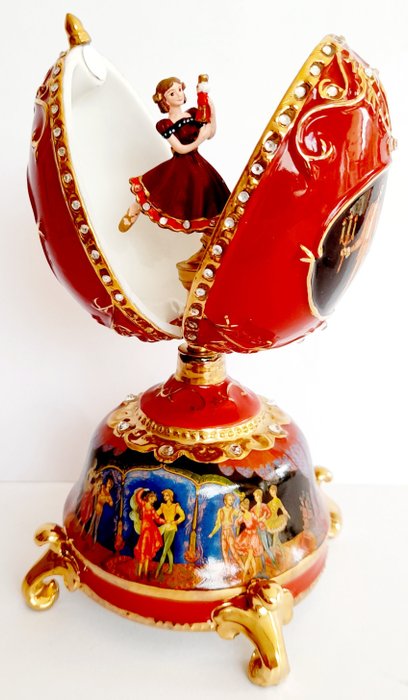 Fabergé egg - Fabergé-stil - Ardleigh Elliott¬"Clara and The Nutcracker"¬Certificado¬Porcelana¬Cristales¬Bañado en oro - Porselen