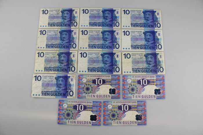 Nederländerna. - 14 x 10 Gulden 1968/1997 - Pick 91b (10), 99 (4)  (Utan reservationspris)