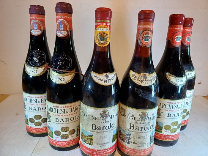 1965 x2, 1970 x2, 1977 x2 Marchesi di Barolo - Barolo - 6 Bottiglie (0,72 L)