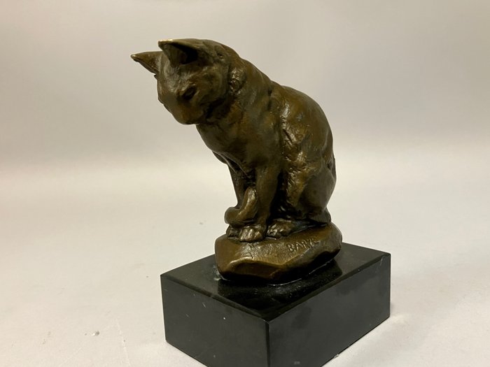 Skulptur, Loerende poes - 14 cm - Bronze