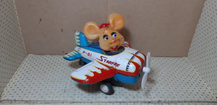 Kanto Toys Japan  - Jouet en étain Topo Gigio Aeroplano Starfire P-81 - 1960-1970 - Japon