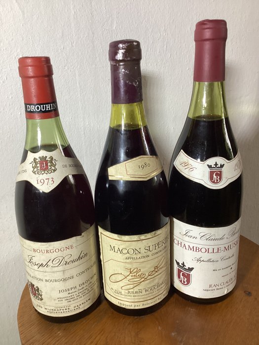 1973 Bourgogne rouge Joseph Drouhin, 1976Jean Claude Boisset Chambolle Musigny - Bourgogne 1980 Macon rouge - 3 Bouteilles (0,75 L)