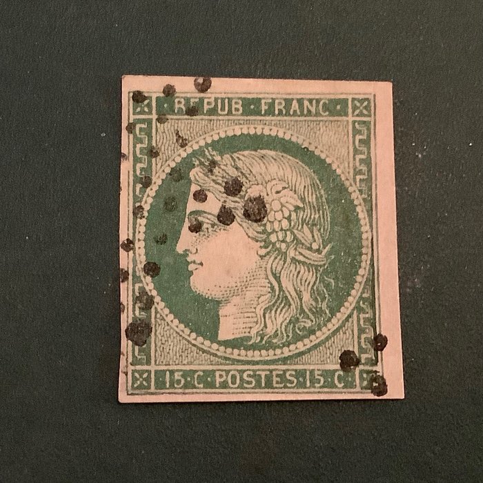 Francia 1850 - 15 centavos Ceres - con borde de hoja - Yvert 3