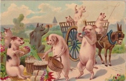 Frankreich - Fantasie, Fantasien Schweine Hunde Pferde und andere - Postkarte (90) - 1900-1940