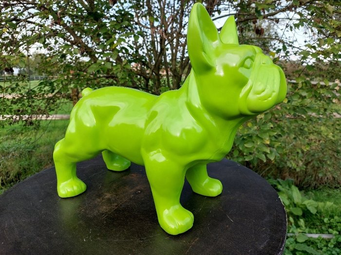 Beeld,  French bulldog green garden or for indoor - 39 cm - polyresin