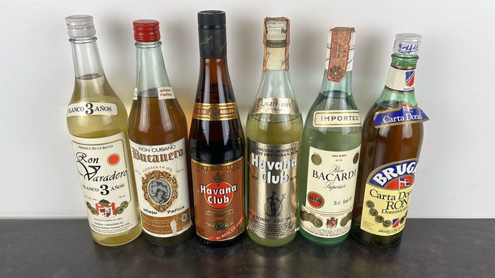 Bacardi, Havana Club, Brugal, Varadero, Bucanero - Various Cuban and Dominican Rum  - b. Lata 60., Lata 70., Lata 90. - 70cl, 75cl - 4 buteleki