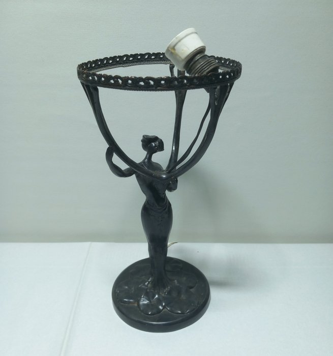 Francia Inizio 900' - Lampe - Jugendstilfrau - Patinierte Bronze