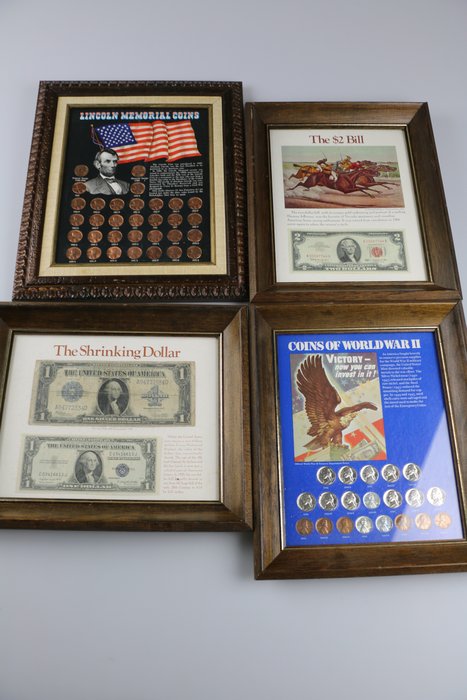 USA. A lot of 4x Framed Collections of Historic USA Coins and Banknotes  (Ohne Mindestpreis)