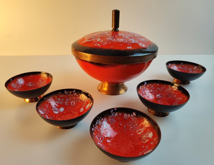 Emaille - Stem bowl (6) - Copper enamelled