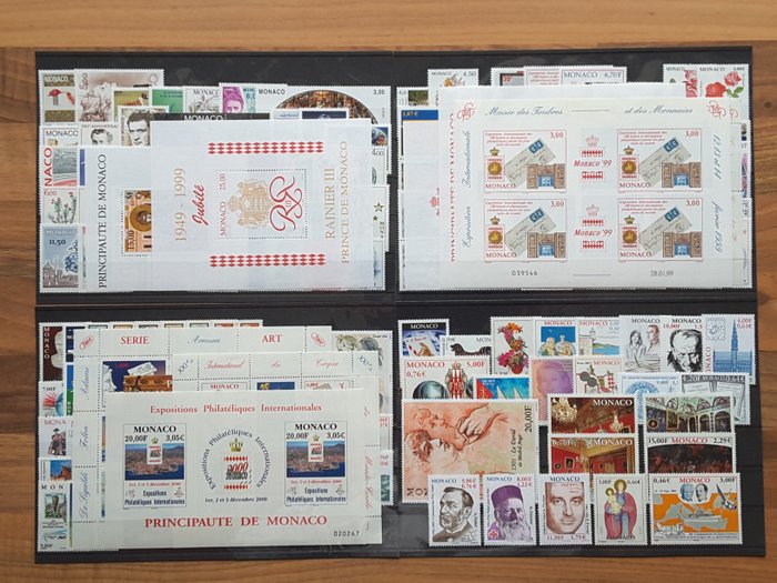 Μονακό 1998/2001 - 4 ολόκληρα χρόνια τρέχοντα γραμματόσημα και αναμνηστικά φύλλα - Yvert 2146 à 2318 sans les timbres non émis, BF 81 et 85