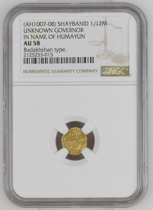 Shaybanid Dynasty. Unknown Governor, In the name of Mughal Emperor Abu'l-Muzaffar Humayun. 1/12 Mohur Gold 1599/1600  (No Reserve Price)