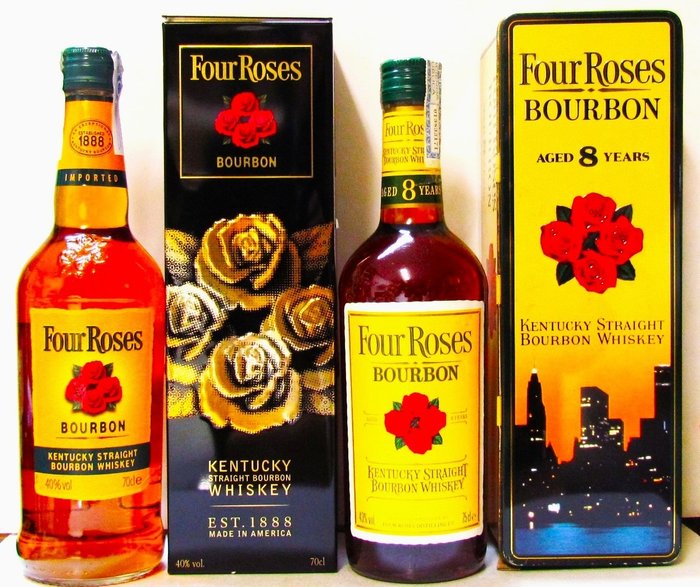 Four Roses - Kentucky Straight Bourbon + Kentucky Straight Bourbon 8yo  - 70 cl, 75 cl - 2 flaskor