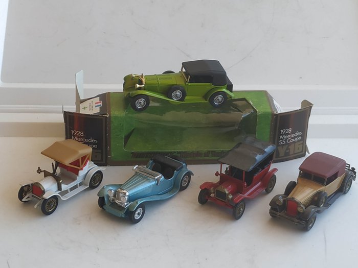 Matchbox Different Scales - 模型車 - 5 x 1956/'72 Models of Yesteryear Series Mint Models "1911 FORD model T"no.Y1-2 & "1909 OPEL - “1936 SS. 100 JAGUAR”編號 Y1-4 & “1930 Packard VICTORIA”編號 Y-15 & 全新盒裝 “1928 MERCEDES SS