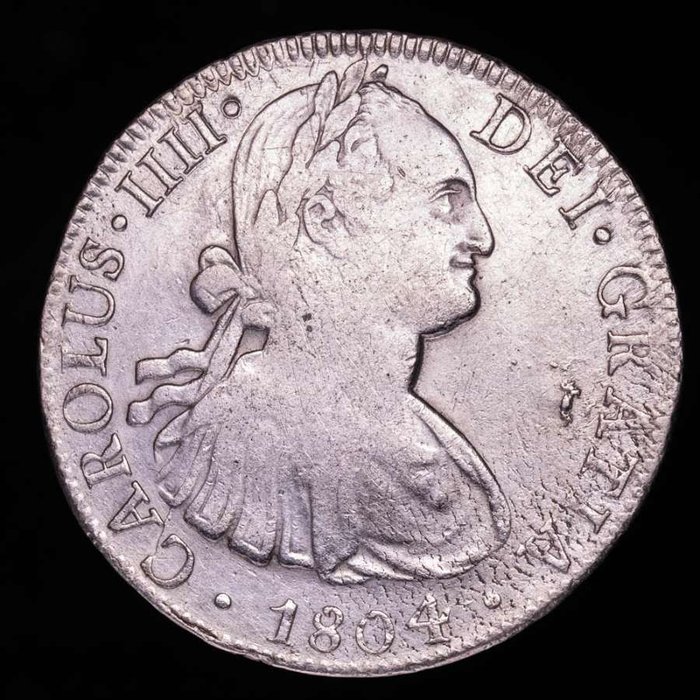 Spain. Carlos IV (1788-1808). 8 Reales Acuñados en el año 1804, en la ceca de Mexico, por el ensayador TH.  (No Reserve Price)