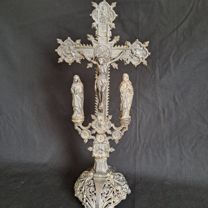 Escultura, Calvaire - 45 cm - Chapado en plata