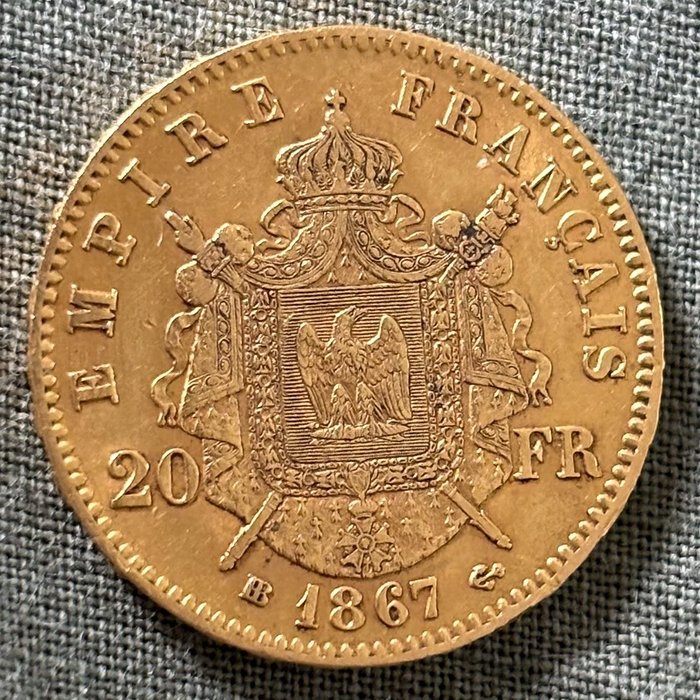 法国. 拿破仑三世(1852-1870). 20 Francs 1867-BB, Strasbourg