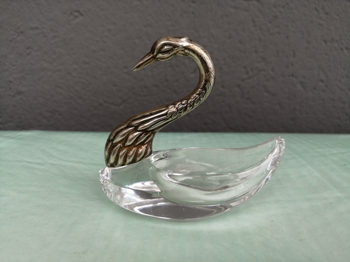 Miniature figur - Swan salt shaker - 800 sølv - Krystal