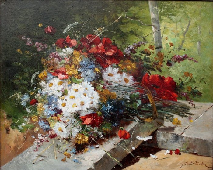 Charles Gilbert-Martin (1839 - 1905) - Bouquet of summer flowers