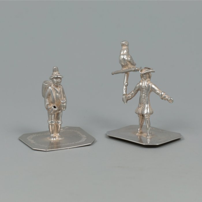 C.A. Stout - Valkenier en Marskramer *NO RESERVE* - 微型雕像  (2) - 銀