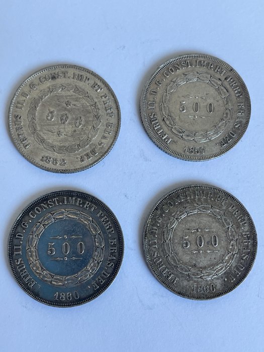 Brasilien. Pedro II (1831-1889). 500 Reis 1852/1866 (4 monedas)  (Utan reservationspris)