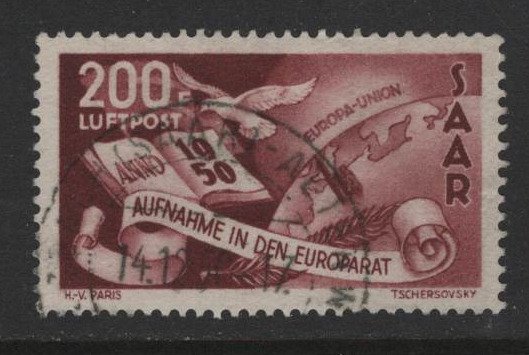 Saarland 1950 - Europarat 200 F. - Michel 298