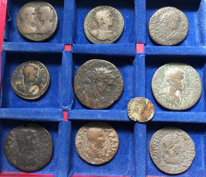 Romerriget (Provinsielt). Group of 10 coins: different emperors and provinces - large sestertius / medal size coins!