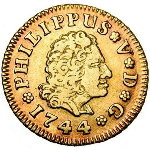 西班牙. Felipe V (1700-1746). 1/2 Escudo - 1744 JA - Madrid - Escasa
