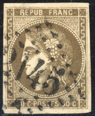 法国 1870 - 波尔多 - 30c 棕色 - 标记清晰且 VG - 评级：280 欧元 - Yvert 47