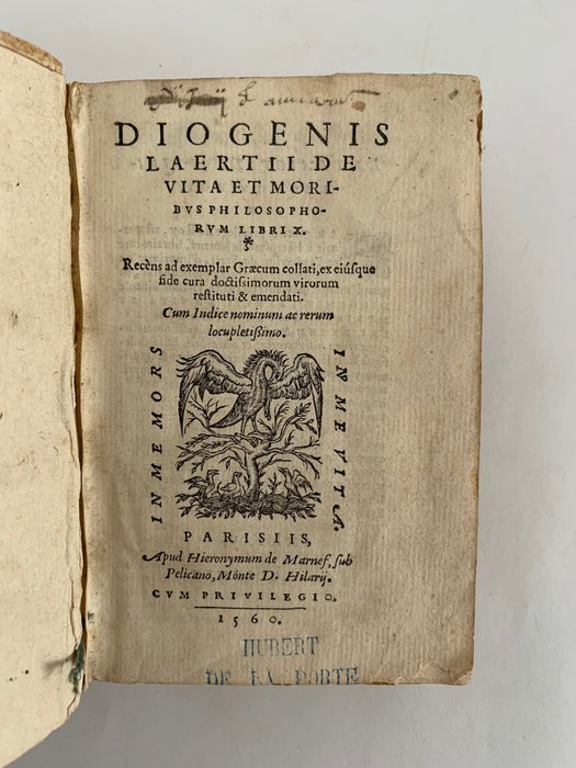 Diogène Laërce - De vita et moribus philosophorum, libri X - 1560