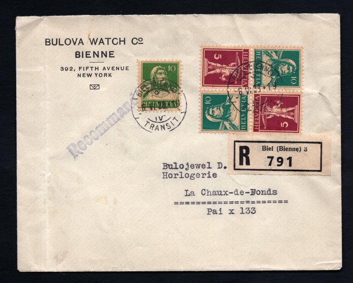 Schweiz 1928 - Double Tête Bêche med anbefalet brev - Gratis fragt over hele verden