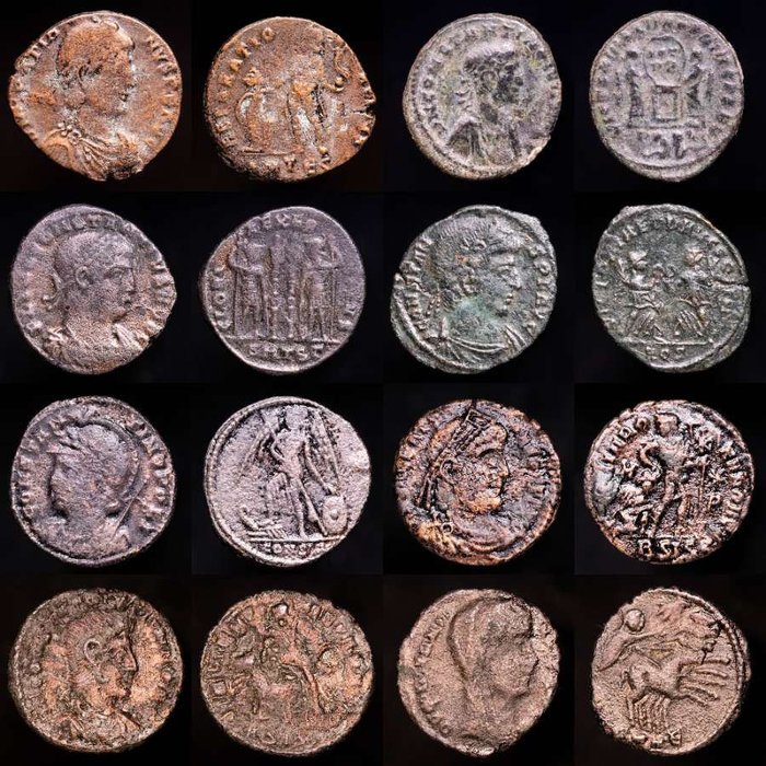 Roman Empire. Lot comprising eight (8) AE coins:  Antoninianus, Follis, Maiorinas. Antoninianus, Follis, Maiorinas. Gratian, Constantine I, Constantinopolis, Constantius Gallus, Valens, Constans, Constantine II &  (No Reserve Price)