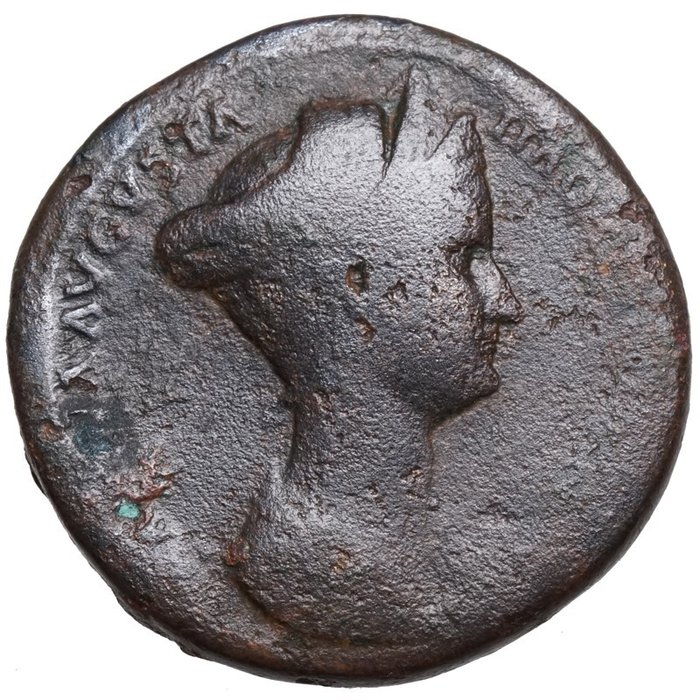 罗马帝国. 萨比纳 （奥古斯塔， 公元 128-136）. Sestertius Rom, Vesta thront