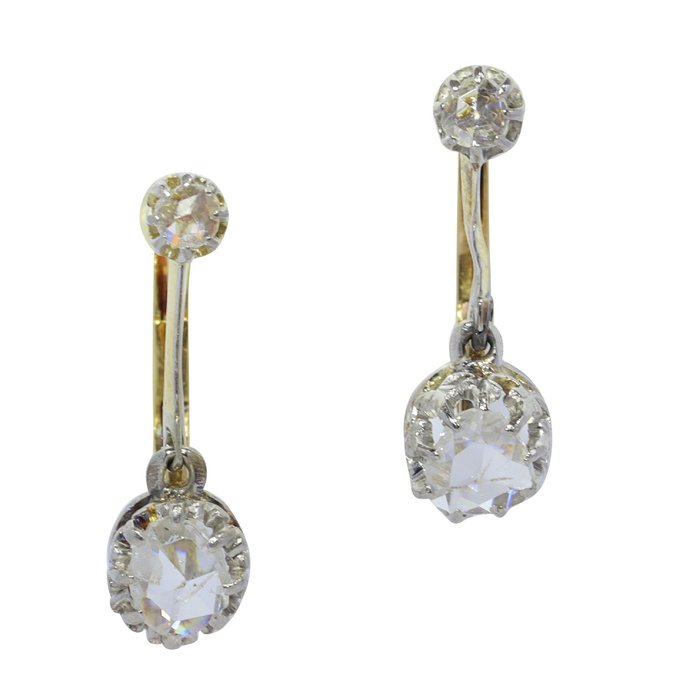 Sans Prix de Réserve - Vintage 1920's Art Deco - Boucles d'oreilles - 18 carats Or blanc, Or jaune Diamant 