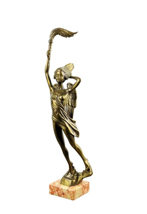 Figurine - Jonge dame met vleugels - 44 cm - Bronze