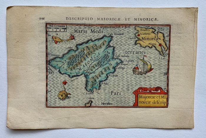 Europa, Kaart - Spanje / Mallorca / Menorca; P. Bertius - Majorcae et Minorcae descrip. - 1601-1620