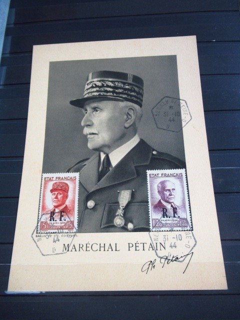 法國 1944 - 塞納河畔納伊罕見發行，「工作、家庭、祖國」附加費，最後一天郵票 - Yvert n°576 et 580