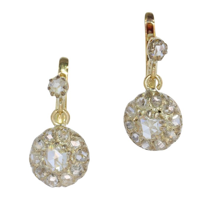 Sans Prix de Réserve - Vintage antique anno 1900 - Boucles d'oreilles - 18 carats Or jaune Diamant 