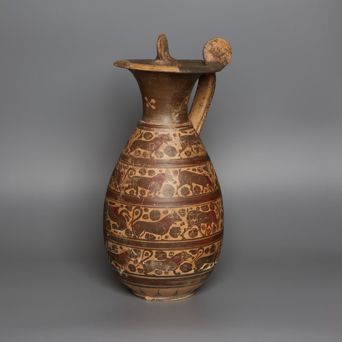 Etruscan-Corinthian Ceramic Big Olpe. ca. 600 BC. 41.5 cm H. TL test. Spanish Import License.