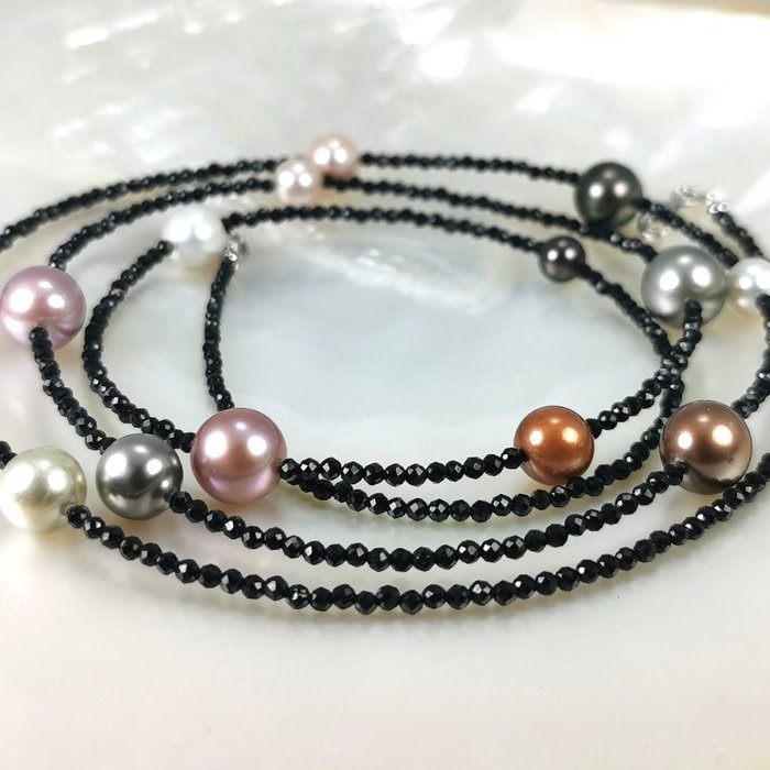 No Reserve Price - Long 100cm Tahiti, Southsea, FW pearls necklace - Necklace Silver Pearl - Spinel 